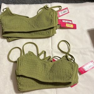 Ruched olive green bikini top